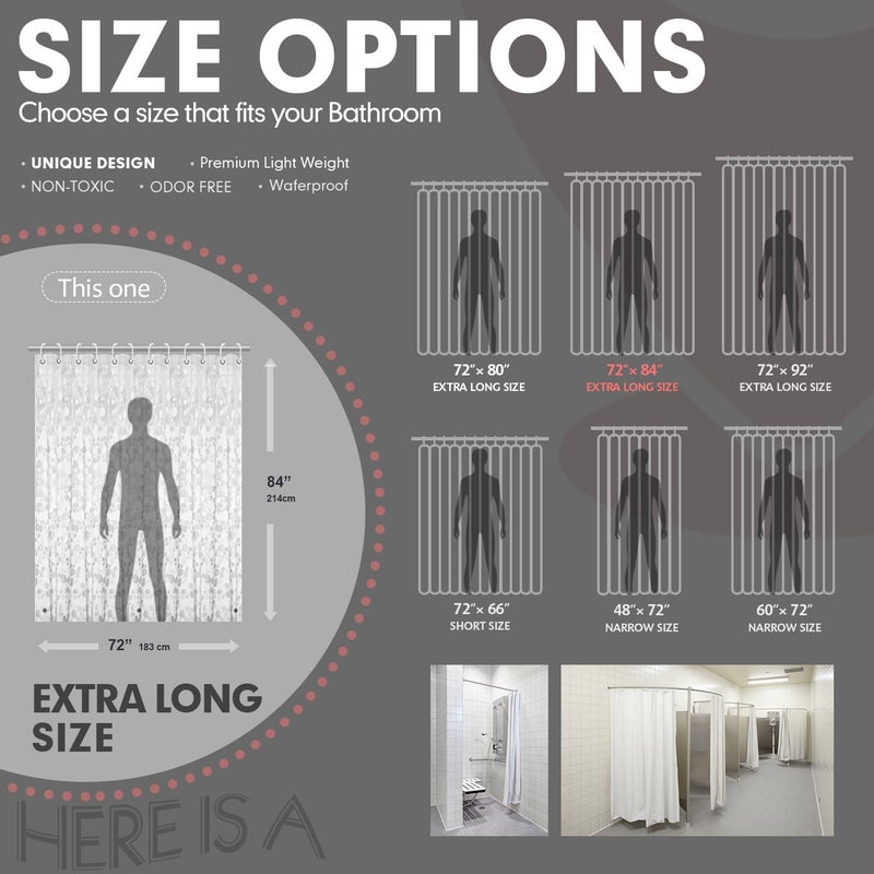 Hereisa Extra Long 3D Pebble Pattern Waterproof Shower Curtain Liner EVA Shower Curtain with 3 Bottom Magnets, Shower Liner for Shower Stall, Bathtubs, 72 x 84 - Image 2